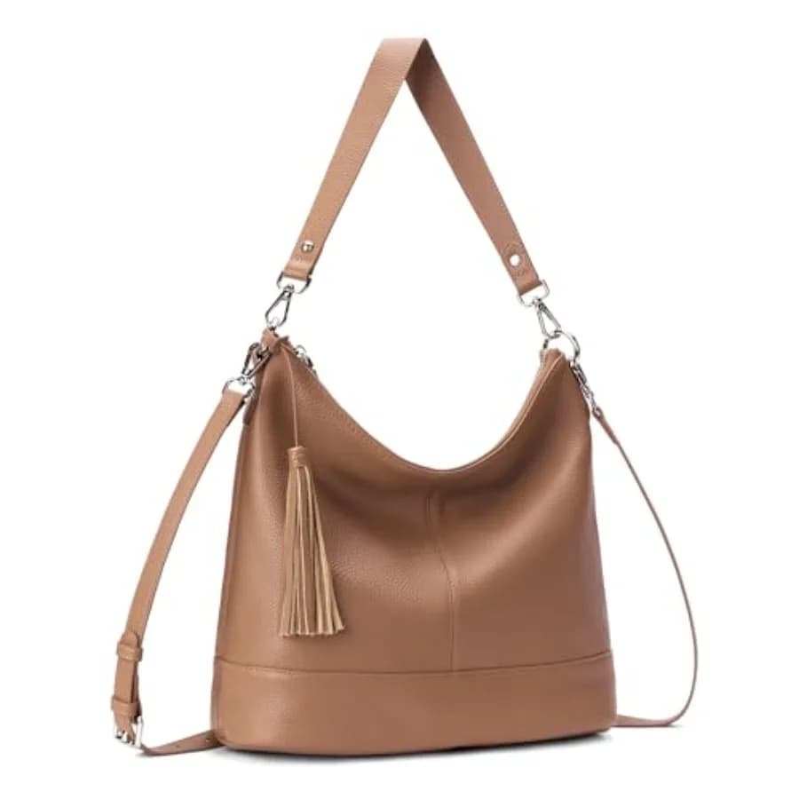Borsa a Tracolla Hobo in Vera Pelle per Donne, Morbida Borsa a Secchiello in Vera Pelle con 2 Cinghie Rimovibili