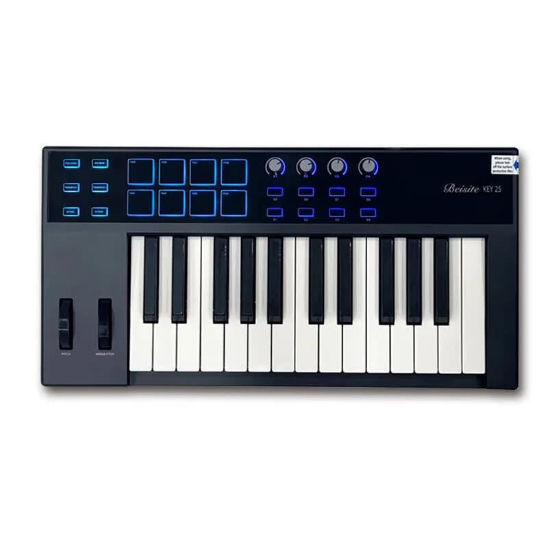 25 Key MIDI Piano Keyboard, 16 Drum Pads, Portable Electronic Music Arrangement for Beginners, USB MIDI Controller