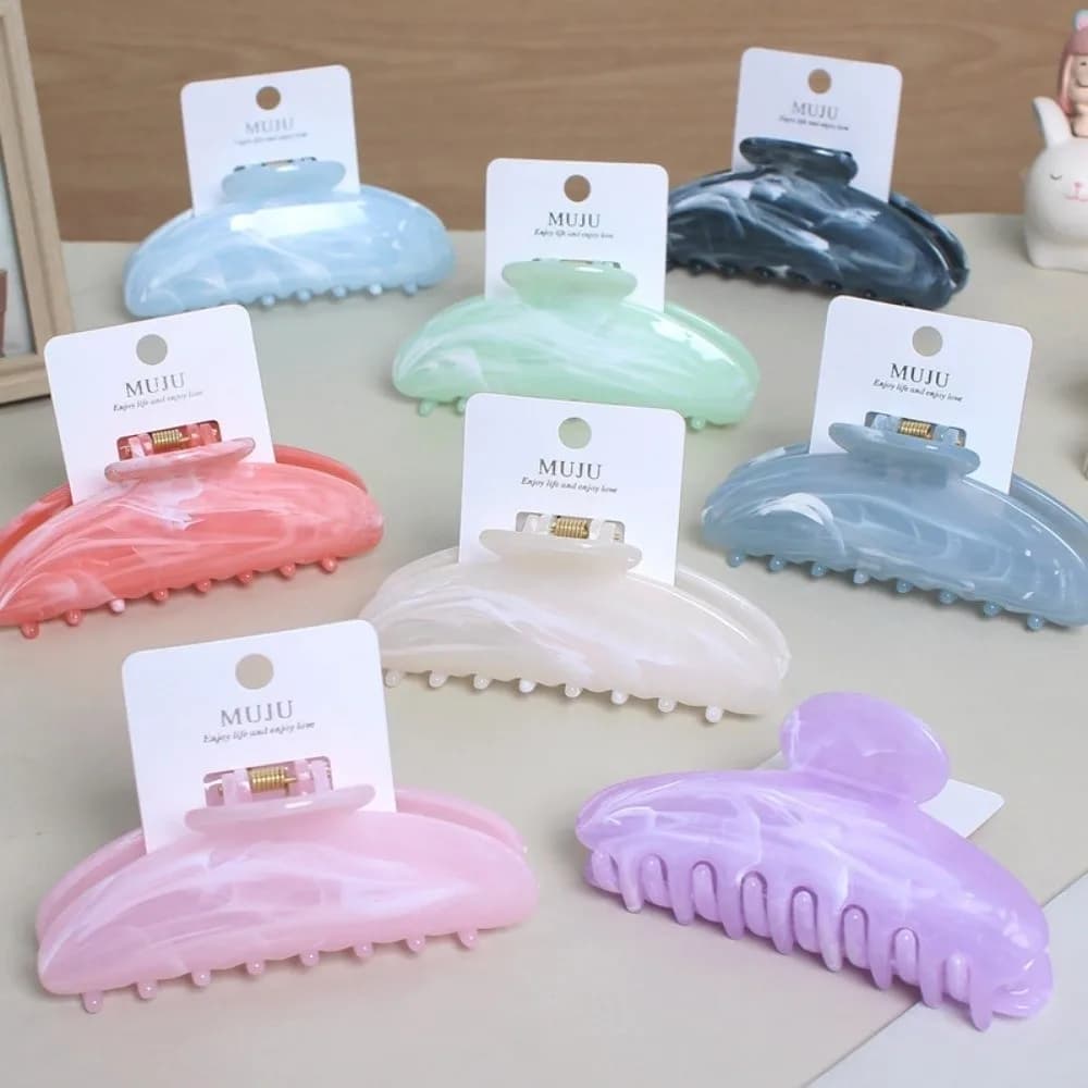 Fermaglio per Capelli Grande con Motivo a Strisce Effetto Marmo, Colorato, Decorativo, per Donna