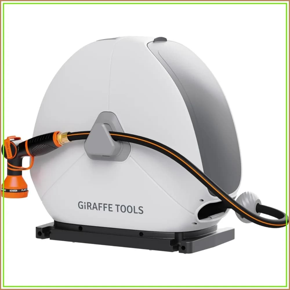 82FT Heavy Duty Retractable Garden Hose Reel, Auto Rewind, 360° Swivel Base, Ground Mounted for Lawn & Patio
