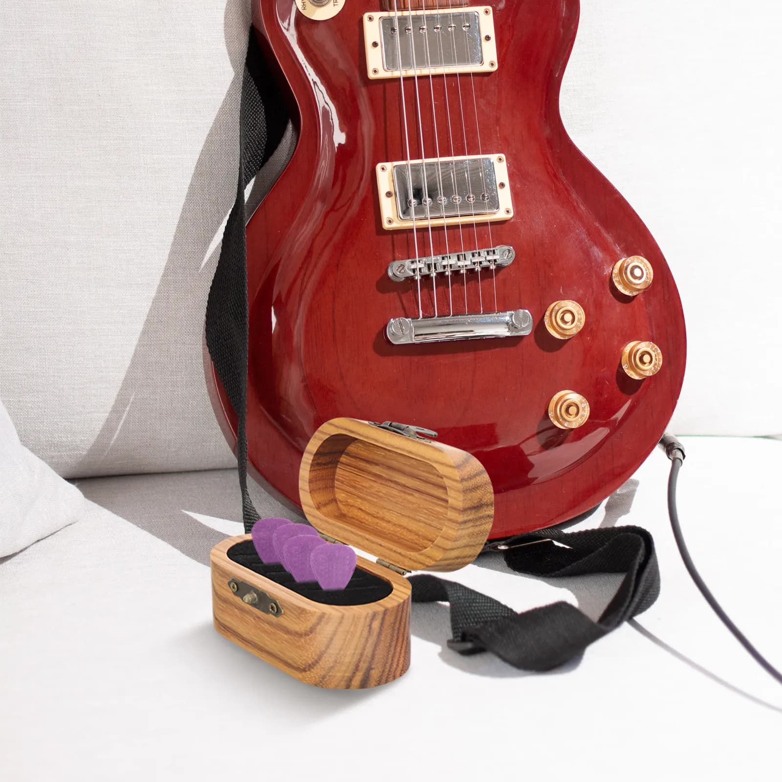 Scatola Porta Plettri in Legno Massello, Organizer Portatile e Leggero per Chitarristi, Accessorio per Strumenti Musicali da Viaggio