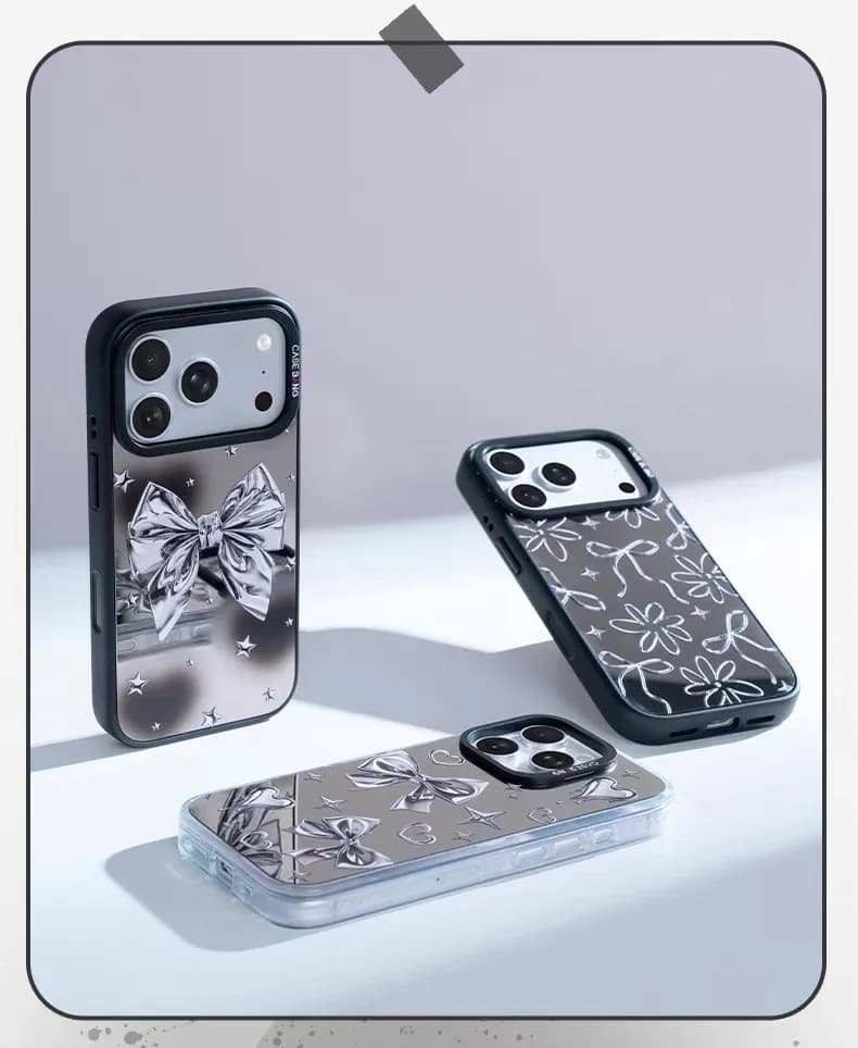 CASEBANG Silver Wing Bow Phone Case for iPhone, Removable Magnetic Phone Case