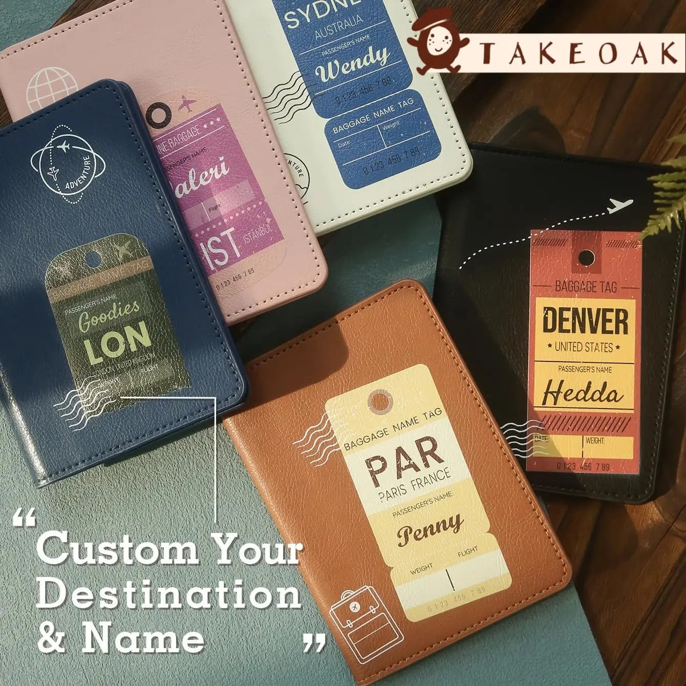 Custom Vintage Baggage Tag Print Name Destination Passport Cover Multi Card Slot Retro Travel Passport Holder Personalized Gift