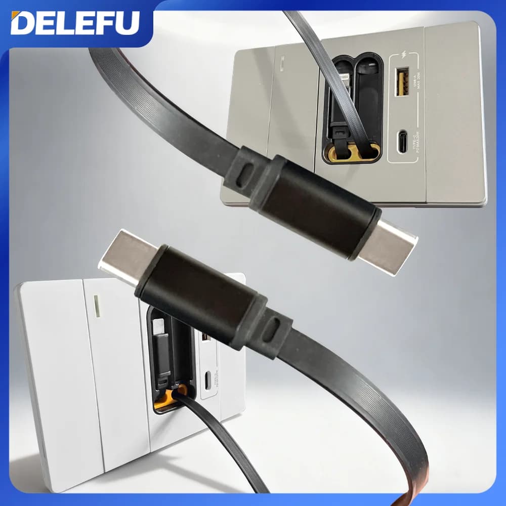 DELEFU Double Charging Cable Brazil Italy Chile USB TypeC 20W Wall Switch Smart Fast Doors Mobile Phone Black White