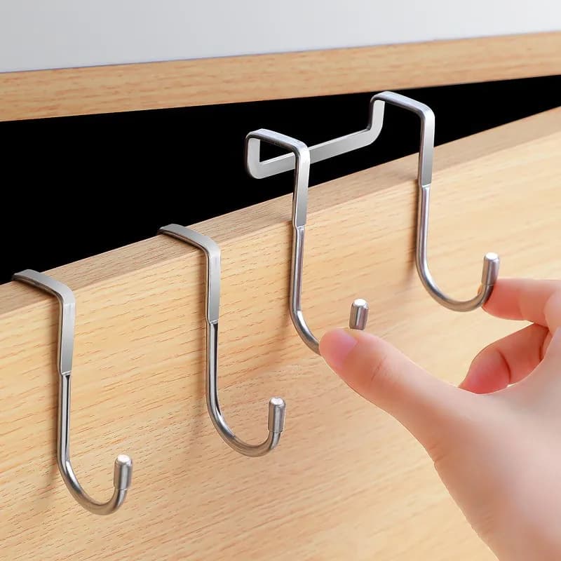 1/5pcs Stainless Steel Double S-Shape Hook Free Punching Kitchen Bathroom Cabinet Door Without Trace Hook Towel Storage Hanger