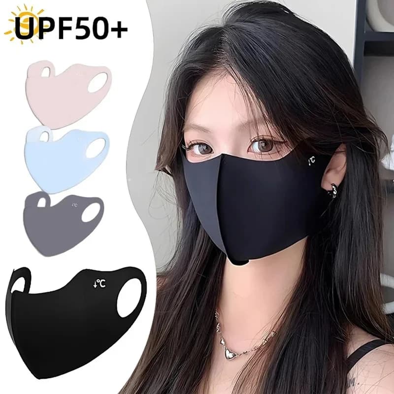 1/2/4 Pezzi Maschera Estiva Rinfrescante in Seta Ghiacciata con Protezione UV, Leggera, Traspirante, Lavabile, Copriviso per Ciclismo, Maschera Solare per Donne e Uomini