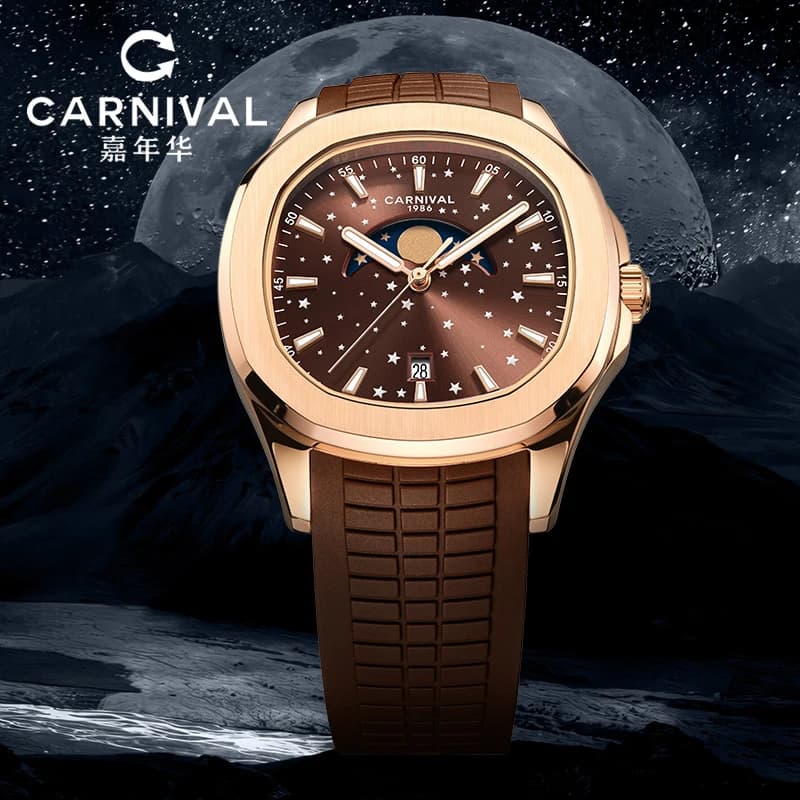 Orologio al Quarzo Carnival Full Steel per Uomo, Orologi di Lusso con Fasi Lunari e Vetro Zaffiro