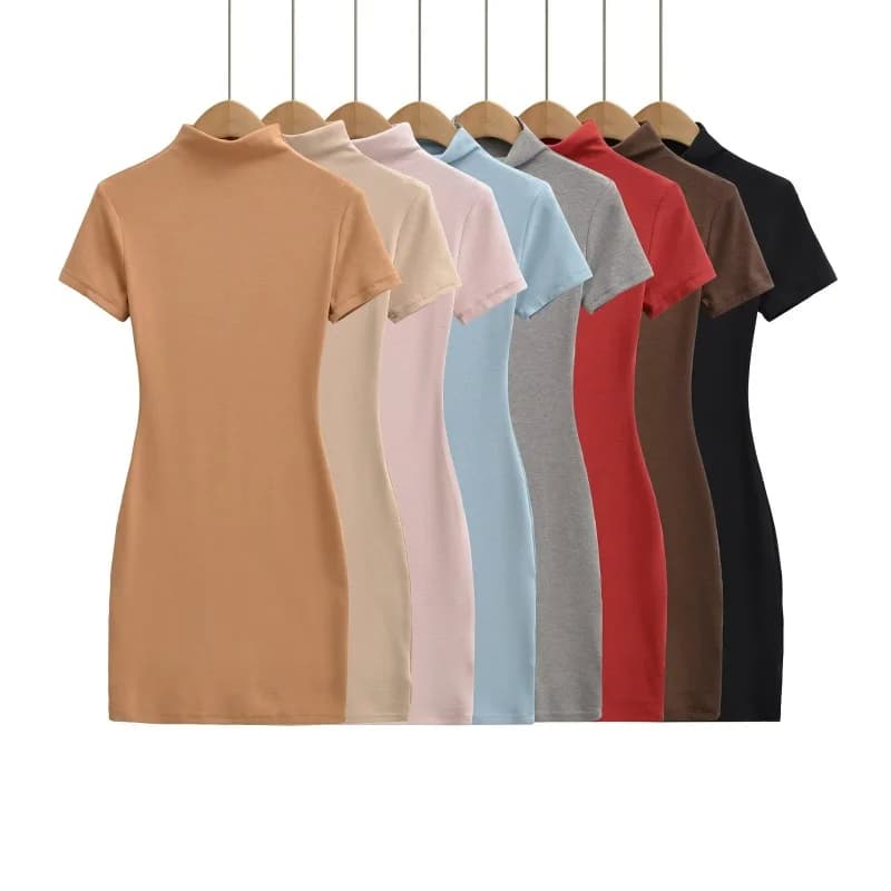 Elegante gonna bodycon a maniche corte con bordo a contrasto, per donna, da indossare sotto o sopra, come strato base, per lavoro e tempo libero