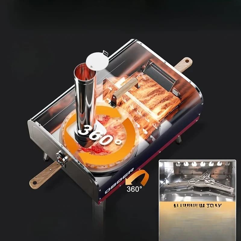 Forno per Pizza a Gas da Esterno Premium con Pietra Refrattaria, Gambe Pieghevoli Girevoli da 12 Pollici in Acciaio Inossidabile Verniciato