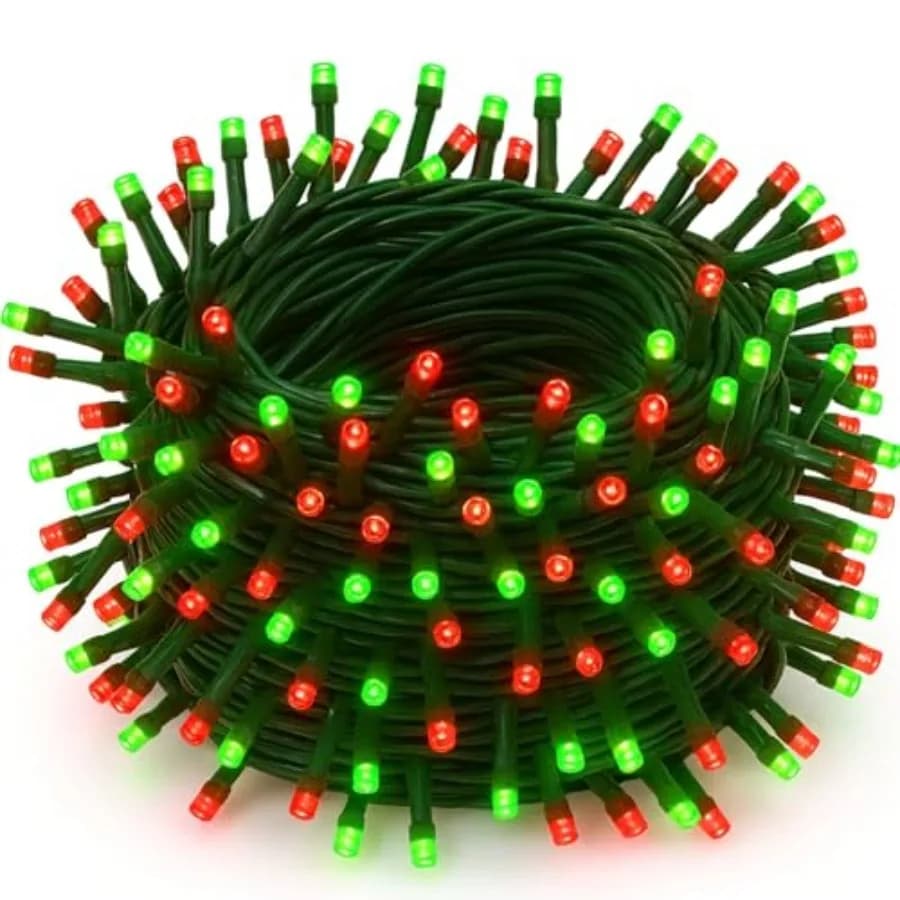 Luci a Grappolo di Riso 25FT 1000 LED Rossi e Verdi Lampeggianti Collegabili per Illuminazione Decorativa Interna/Esterna