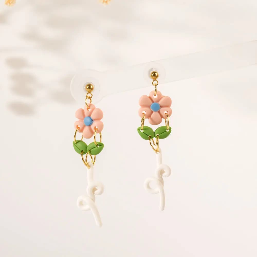 Orecchini pendenti in argilla polimerica con fiori 3D rosa dolce Orecchini pendenti in argilla fatti a mano alla moda per regali di gioielli da donna