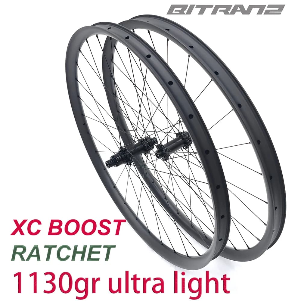 29er Bicicletta leggera XC Boost Ruote in carbonio 23mm Asimmetria Disco 28/30/32/34/36mm Goldix M160SL Cricchetto Mtb Bike Tubeless Ruote