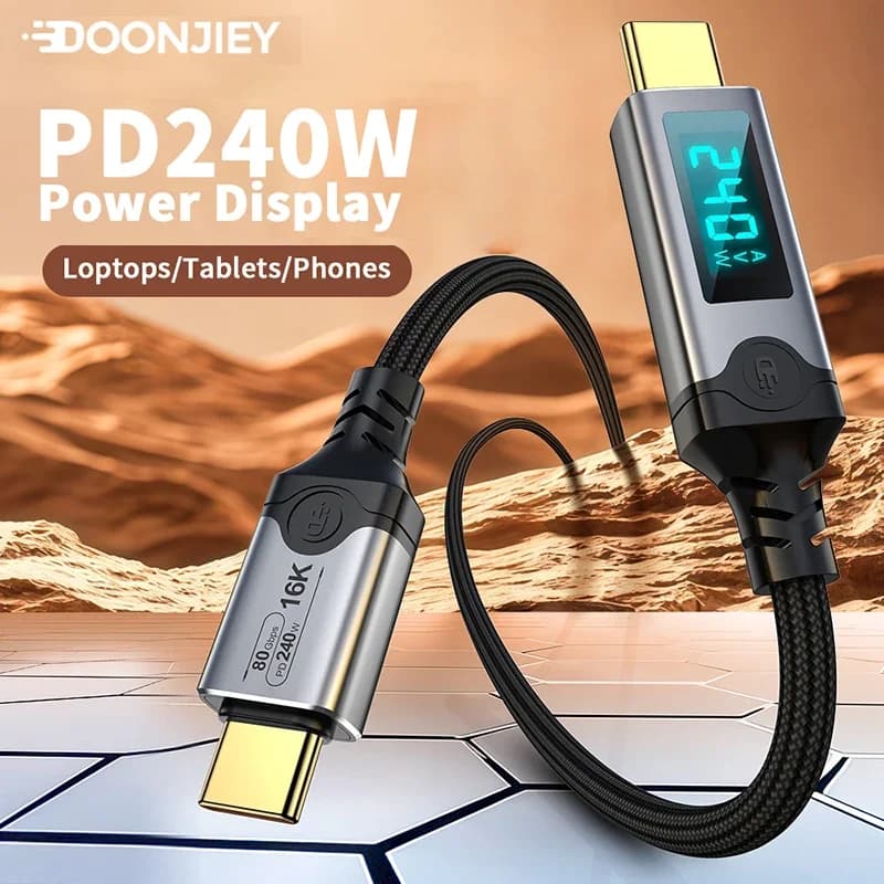 Cavo LED Thunderbolt 5 240W 16K a 60Hz 80Gbps USB5 Tipo C Cavo dati audio video di ricarica compatibile per MacBook, iPad, SSD, eGPU