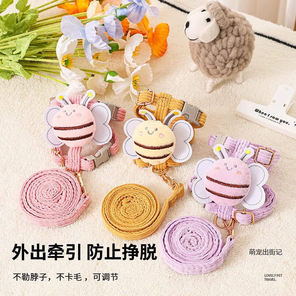 Cute Bee Pet Harness and Leash Set, Dog & Cat Walking Lead, Small Animal Rope for Puppies, Kittens & Rabbits