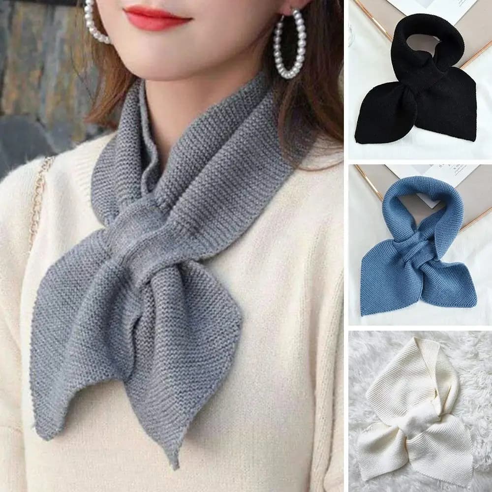 Winter cross scarf knitted turtleneck warm anti-wind heater detachable sweater casual bow tie for woman