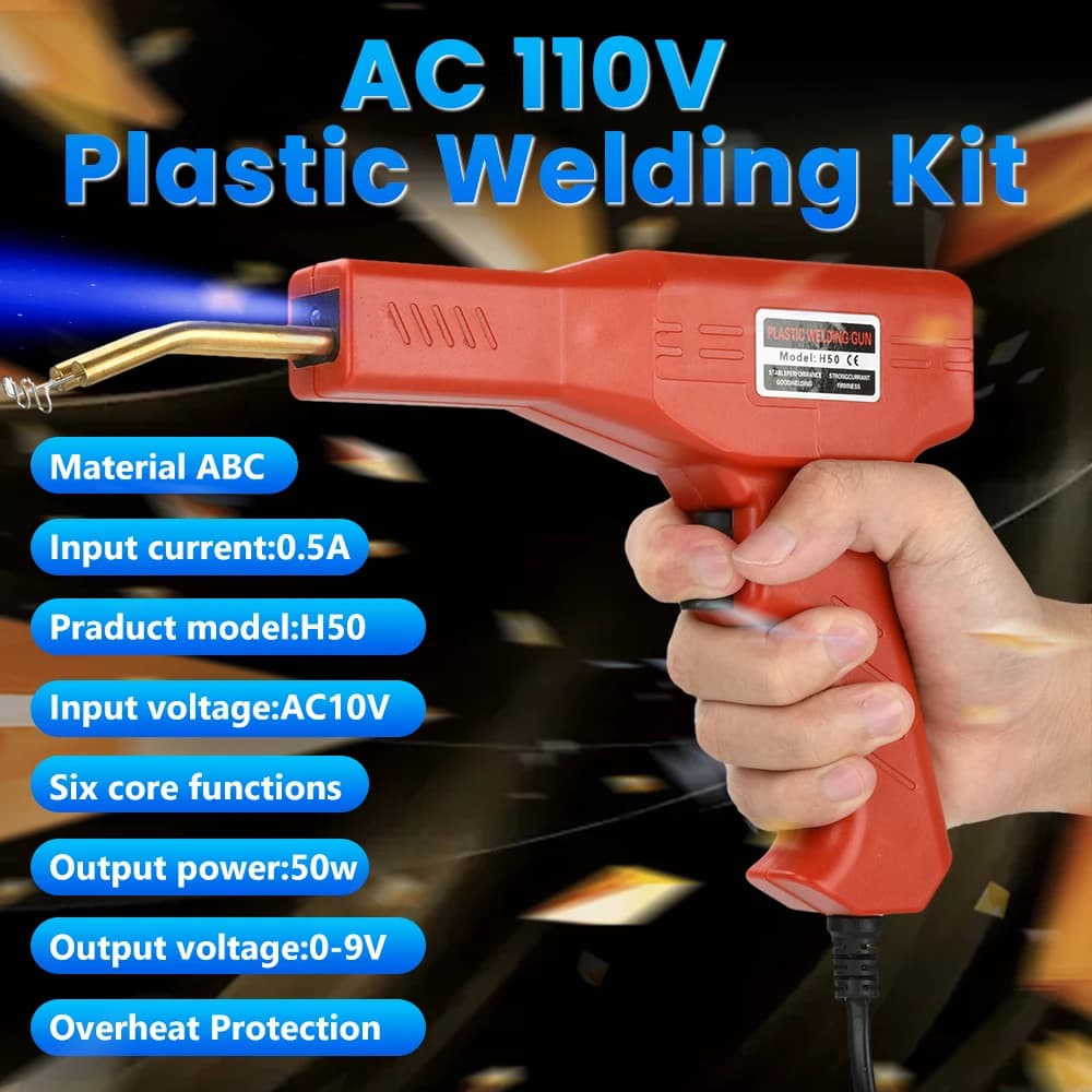 Saldatrice a caldo da 50W per plastica, kit di riparazione paraurti auto con 4 tipi di graffette in acciaio inossidabile da 600 pezzi per riparazione kayak in PVC