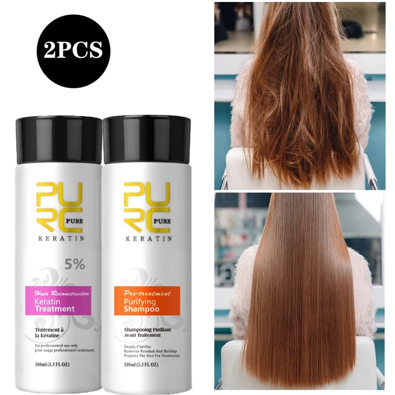 PURC Set of shampoo and treatment to Brazilian keratin, professional smoothing, repair, damaged hairdresser, hair care products