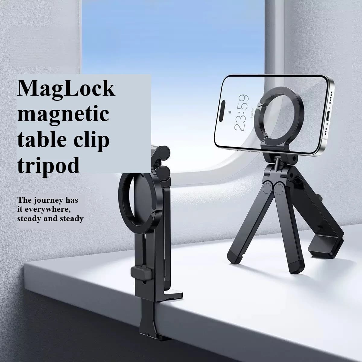 Nuovo supporto magnetico per telefono, supporto da scrivania con clip, treppiede, supporto portatile da scrivania girevole per viaggi all'aperto e alpinismo