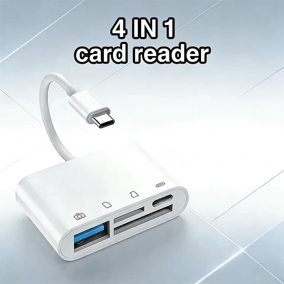 4 in 1 Type C Card Reader High-Speed USB SD TF Memory Card Reader for iPhone 17 16 15 Huawei Xiaomi Charging Converter Adapter