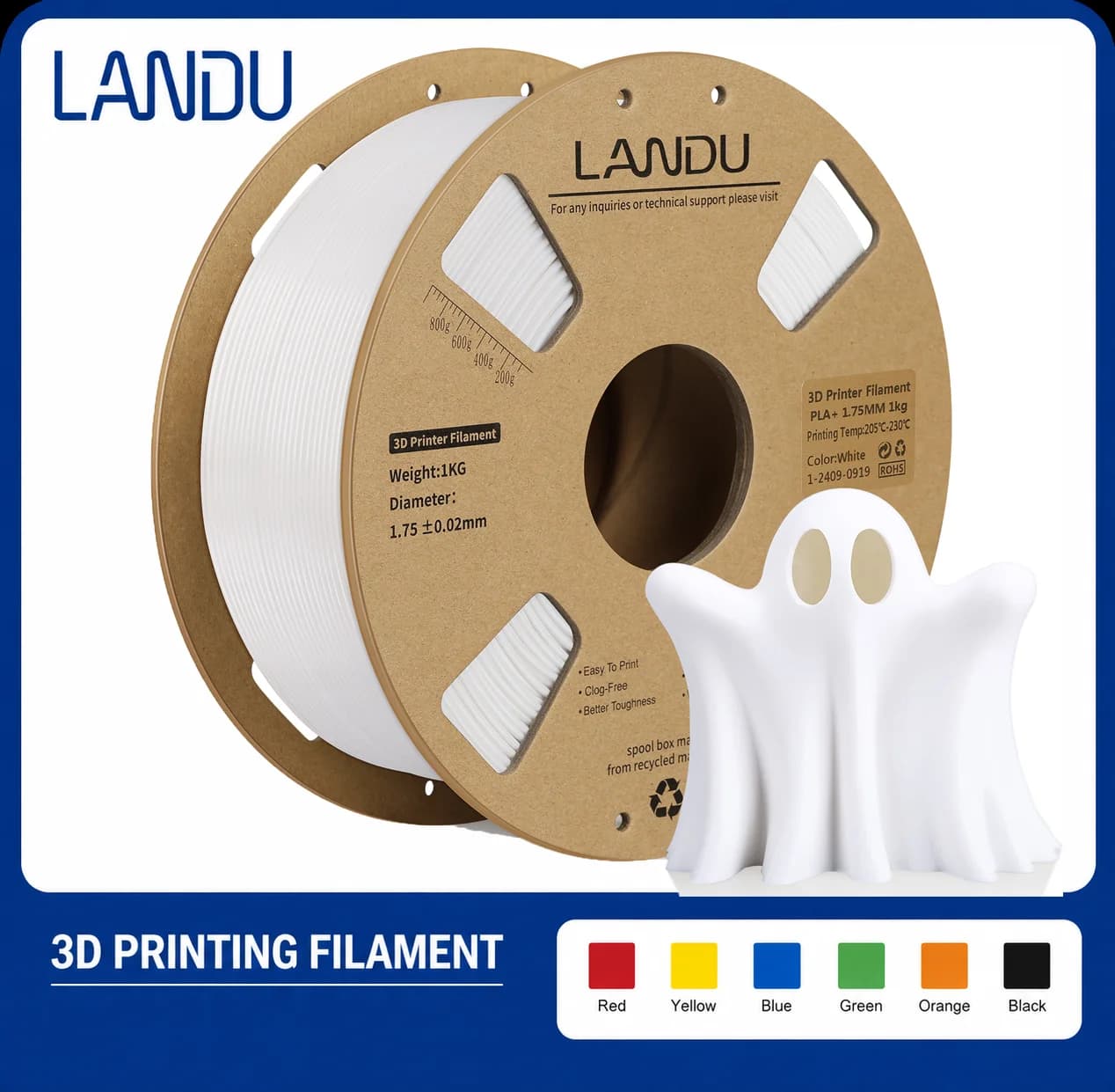 LANDU PLA PRO Filament High Speed Neatly Wound & Less-Tangle 3D Printer Filament 1.75mm 1kg For FDM 3D Printer Printing