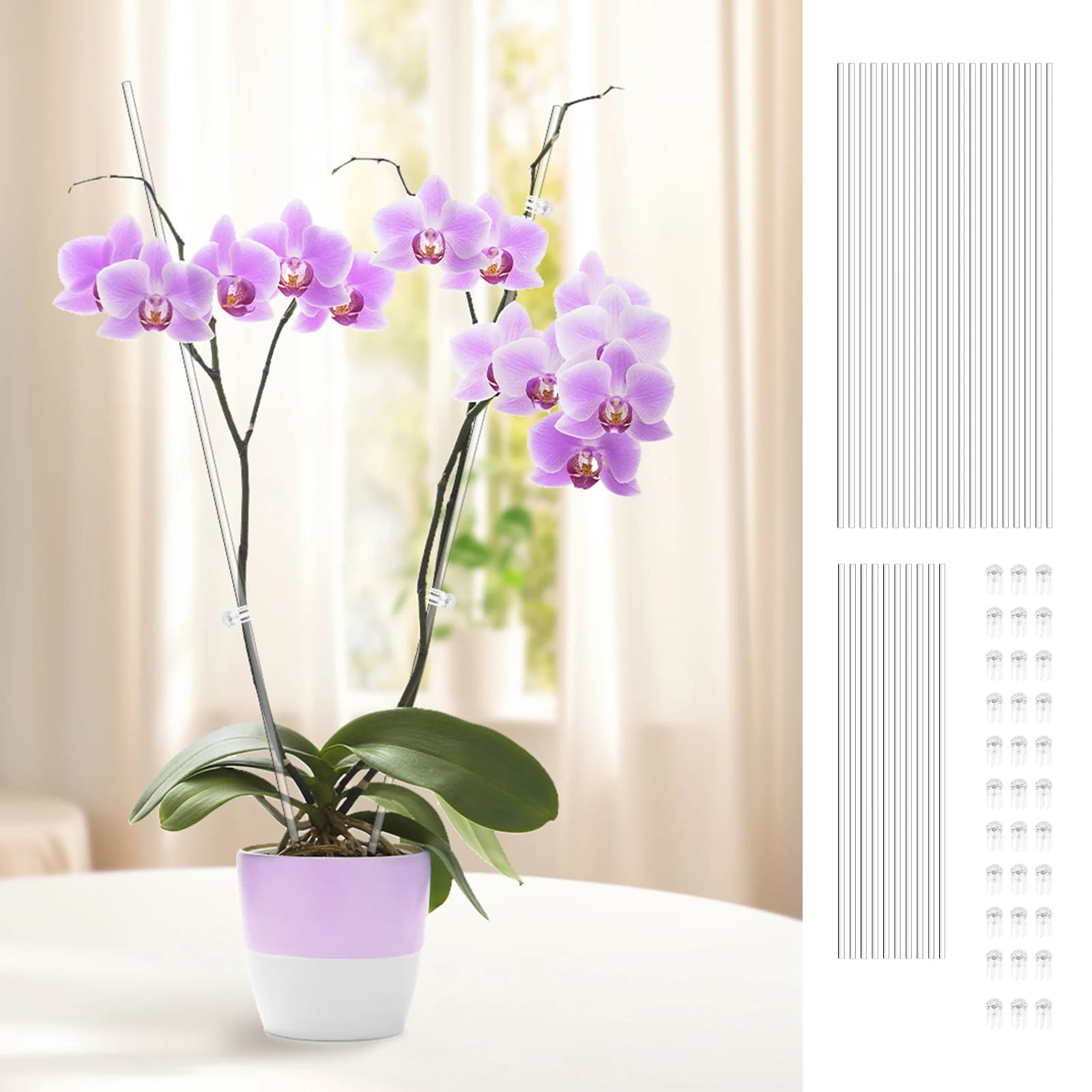 30Pcs Clear Orchid Stakes Acrylic Planting Sticks with 30 Clips 45cm and 40cm Planting Support Stake for Potted Flower Vegetable