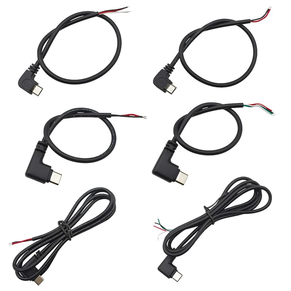 1/5 Pz Angolo Retto 2Pin 4Pin Filo USB Tipo C/Micro USB Spina Maschio di Alimentazione del Caricatore Connettore Cavo di Riparazione FAI DA TE 0.25 m 0.3 m 1 m