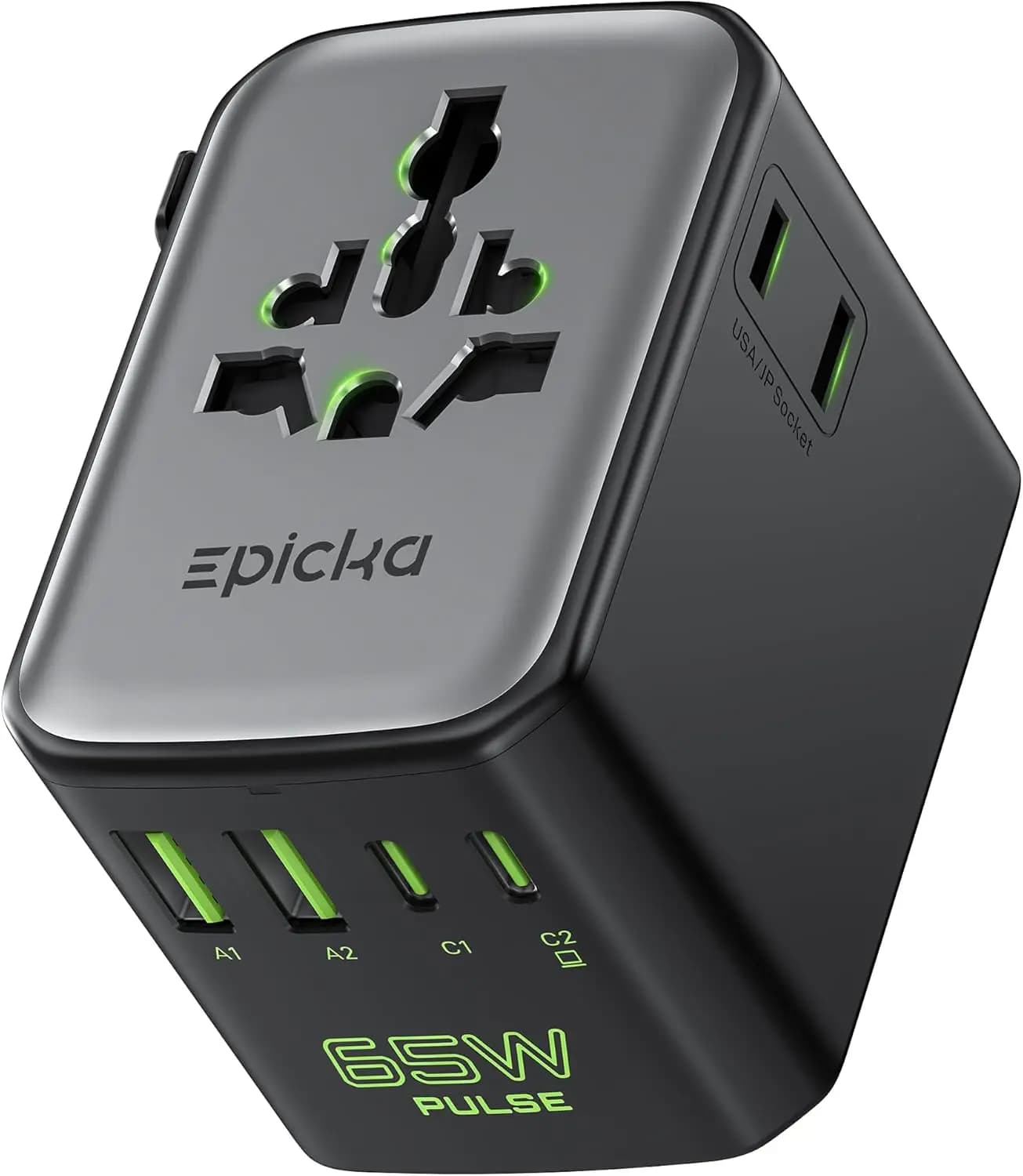 Adattatore da Viaggio Universale 65W con Ricarica Rapida PD e QC 3.0 per 2 Dispositivi, Spina Europea, Nero