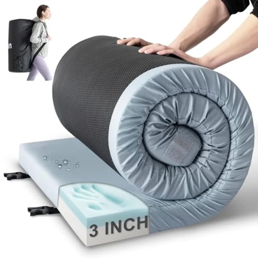 Materassino da Campeggio in Memory Foam CertiPUR-US da 3 Pollici, Impermeabile, Arrotolabile, Spesso, per Tenda con Rem