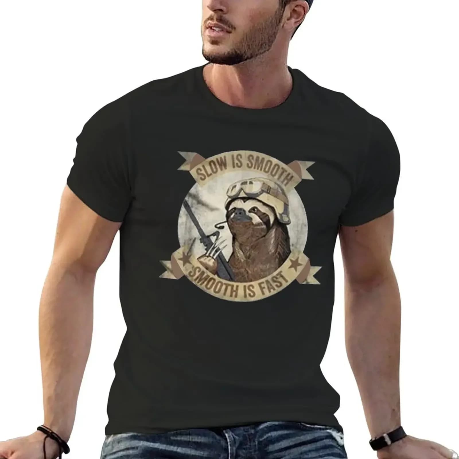 Slow Is Smooth Smooth Is Fast bradipo Guns t-shirt plus size top camicie magliette grafiche per magliette da uomo di un ragazzo