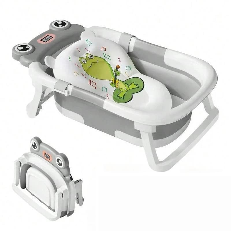 Vaschetta da bagno pieghevole per bambini, vasca da bagno pieghevole con monitor della temperatura in tempo reale e cuscino morbido, vasca da viaggio portatile per neonato