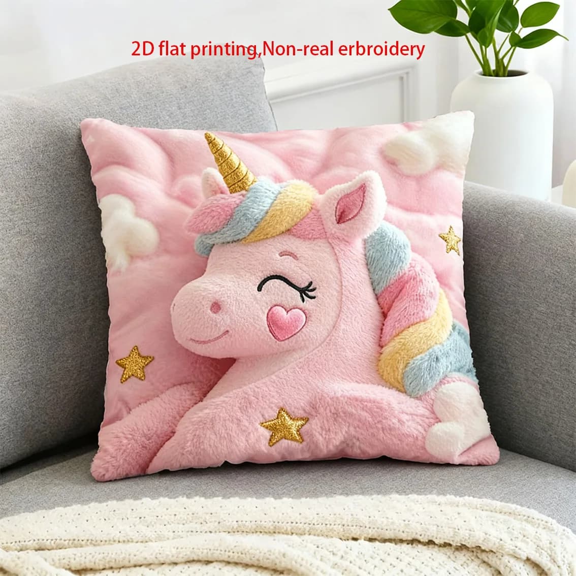 VIKAMA Federe per Cuscini con Ricamo 3D Finto di Unicorno, Copricuscini Rosa Accoglienti, Decorazioni per Camere da Ragazza, Federe per Arredamento Casa