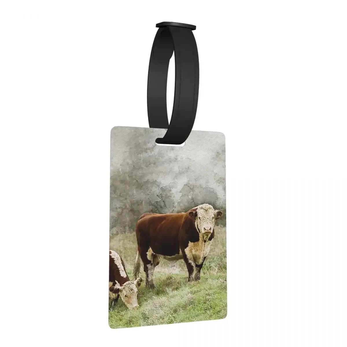 Hereford Toro e mucca Acquerello Fotografia Etichette per bagagli Valigia Bagagli portatili Etichetta d'imbarco Porta etichette ID Nome Indirizzo