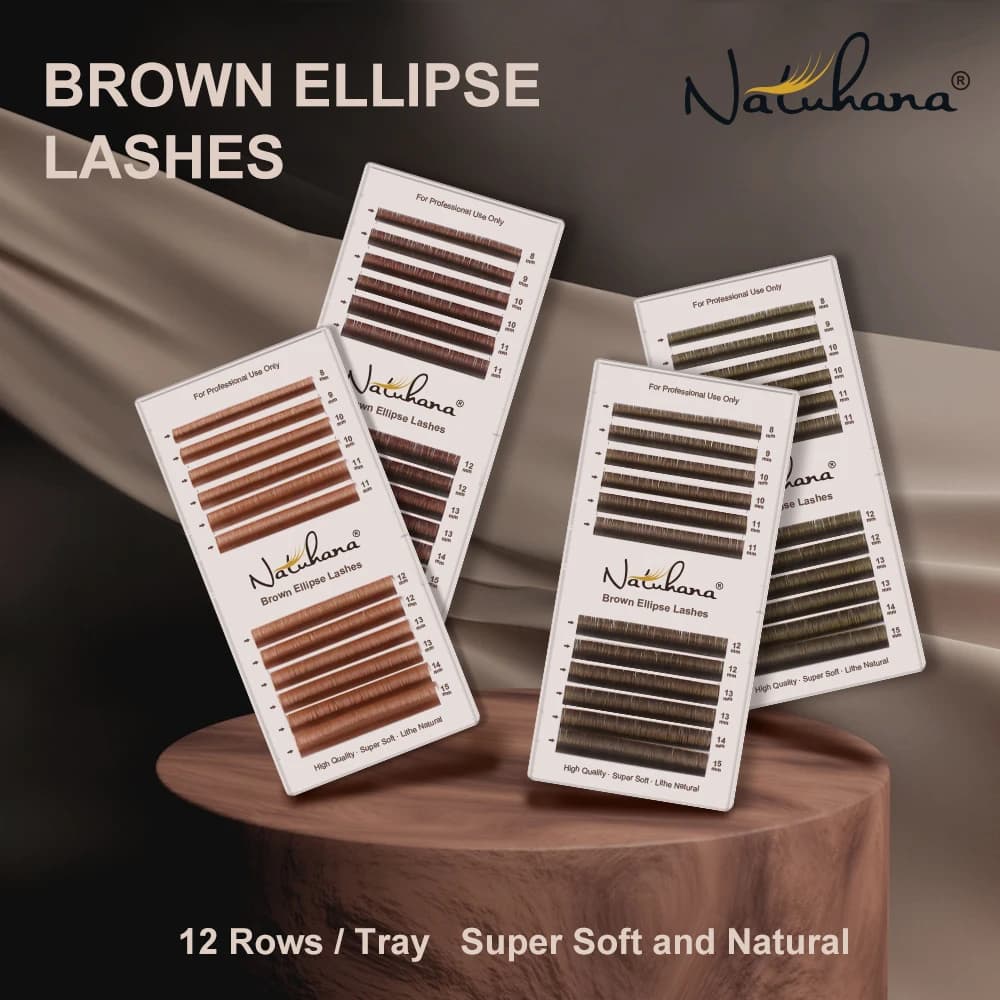 NATUHANA Brown 0.15mm Elipse Flat Eyelash Extension Individual Fake Ellipse Flat Eyelash Eyelashes with Tips Wholesale