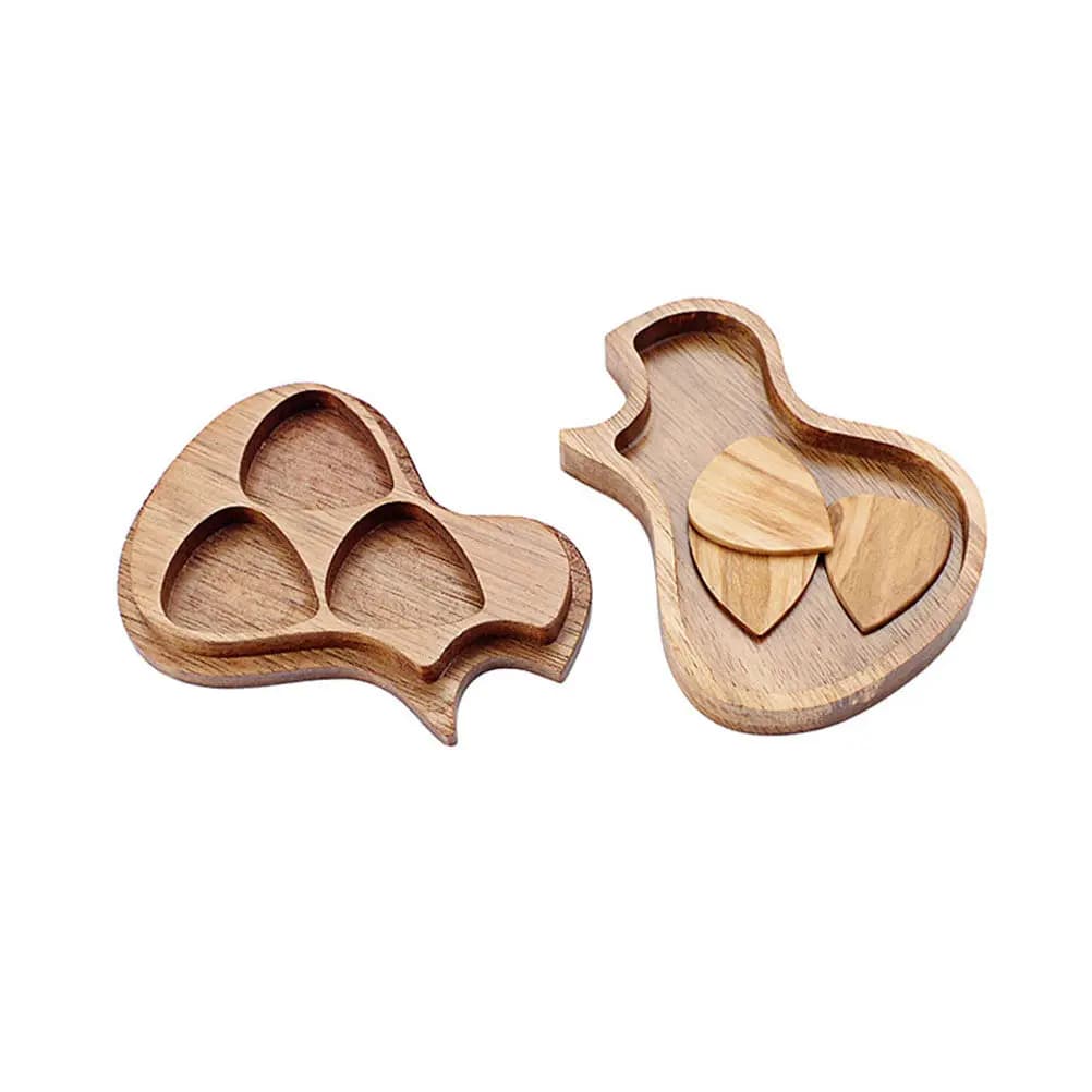 Set di 1 chitarra fatta a mano in legno d'ulivo con superficie lucida naturale, 3 plettri e porta plettri per accessori e ricambi per chitarra
