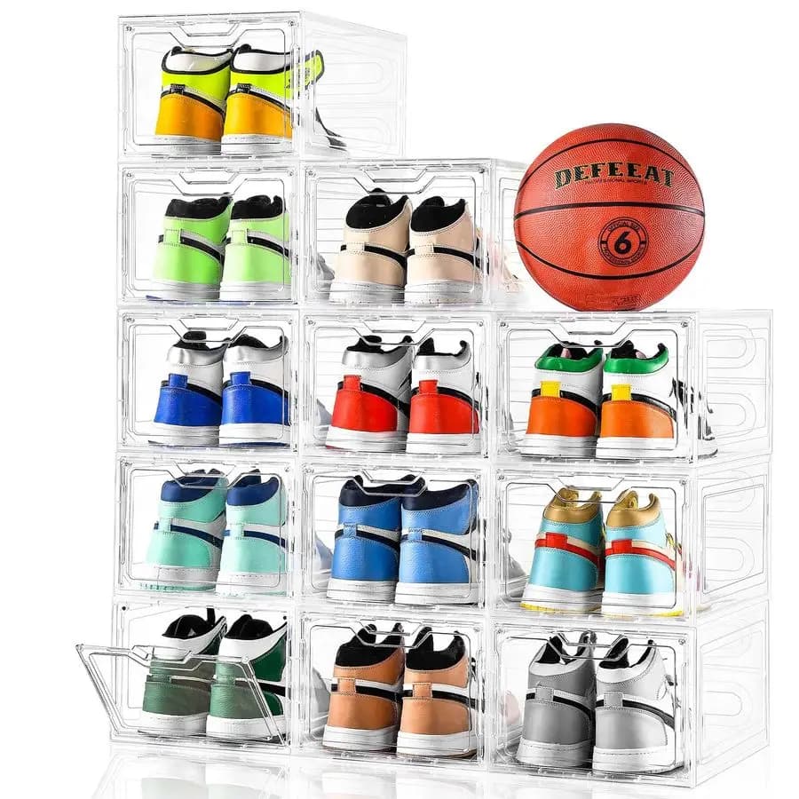 Transparent Shoe Organizer Reinforced and Robusto with Magnetic Door, Transparent Plastic Shoe Boxes for Wardrobe, Shoe