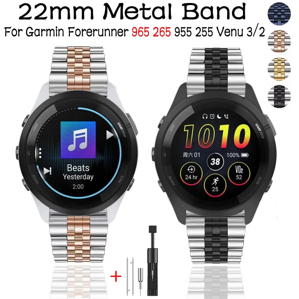 22mm Metal Strap for Garmin Forerunner 965 265 970 570 47mm Venu 3/2 Stainless Steel Strap Huawei Watch GT5-4 46mm Belt