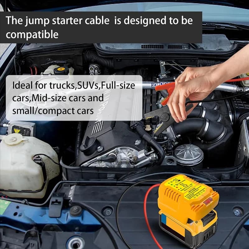 BHBD-Adattatore per avviamento di emergenza per auto per 20 V 60 V con cavi di ponticello per batterie, avviamento di emergenza per batteria per auto calibro 11