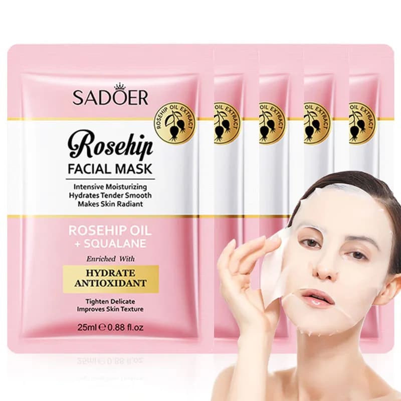 5/10 pezzi SADOER Maschera per il viso alla rosa canina Antirughe Idratante Sbiancante Maschere per il viso idratanti Cura della pelle
