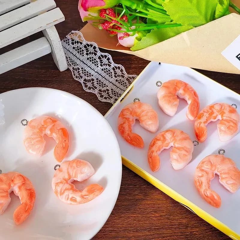 10pcs Cute Simulated Prawn Resin Charms Mini Shrimp Food Pendants DIY Jewelry Accessories For Earring Necklace Keychain Making