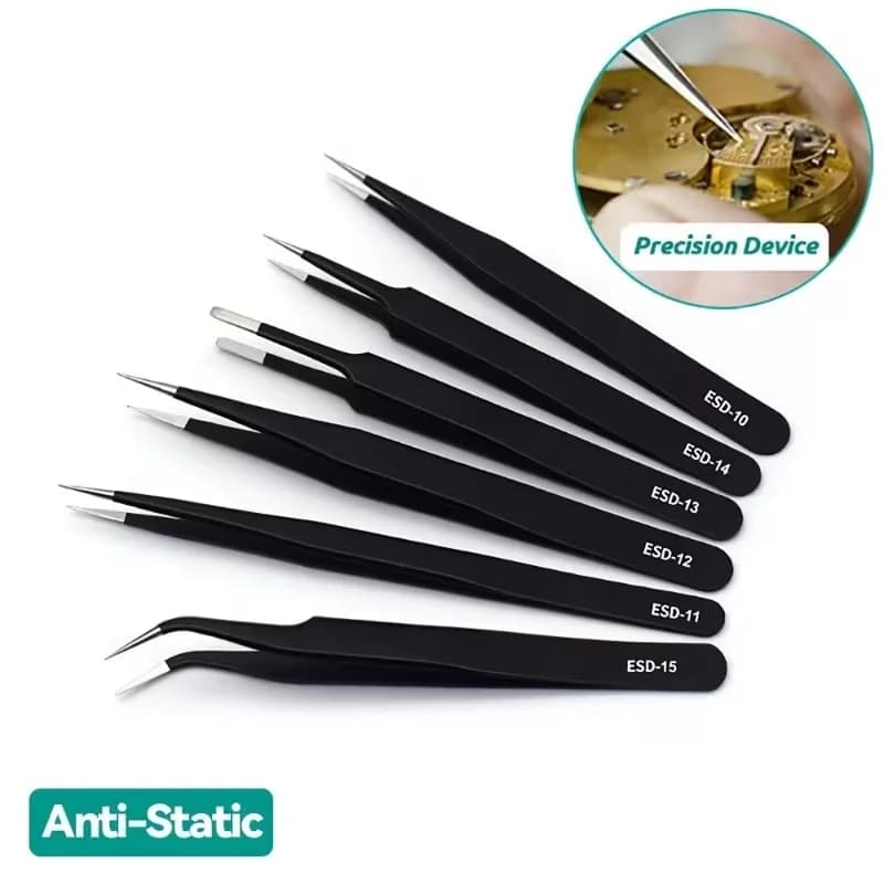 6 PCS Precision Tweezers Set Anti Static Precision ESD Tweezers Stainless Steel Multi-Tools for Electronics Repair & Cleaning