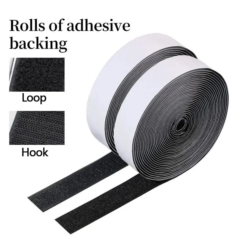 Nastro Adesivo Riutilizzabile con Ganci e Anelli, Strisce di Chiusura in Nylon Nero con Colla Forte per Fai-da-Te e Organizzazione Domestica