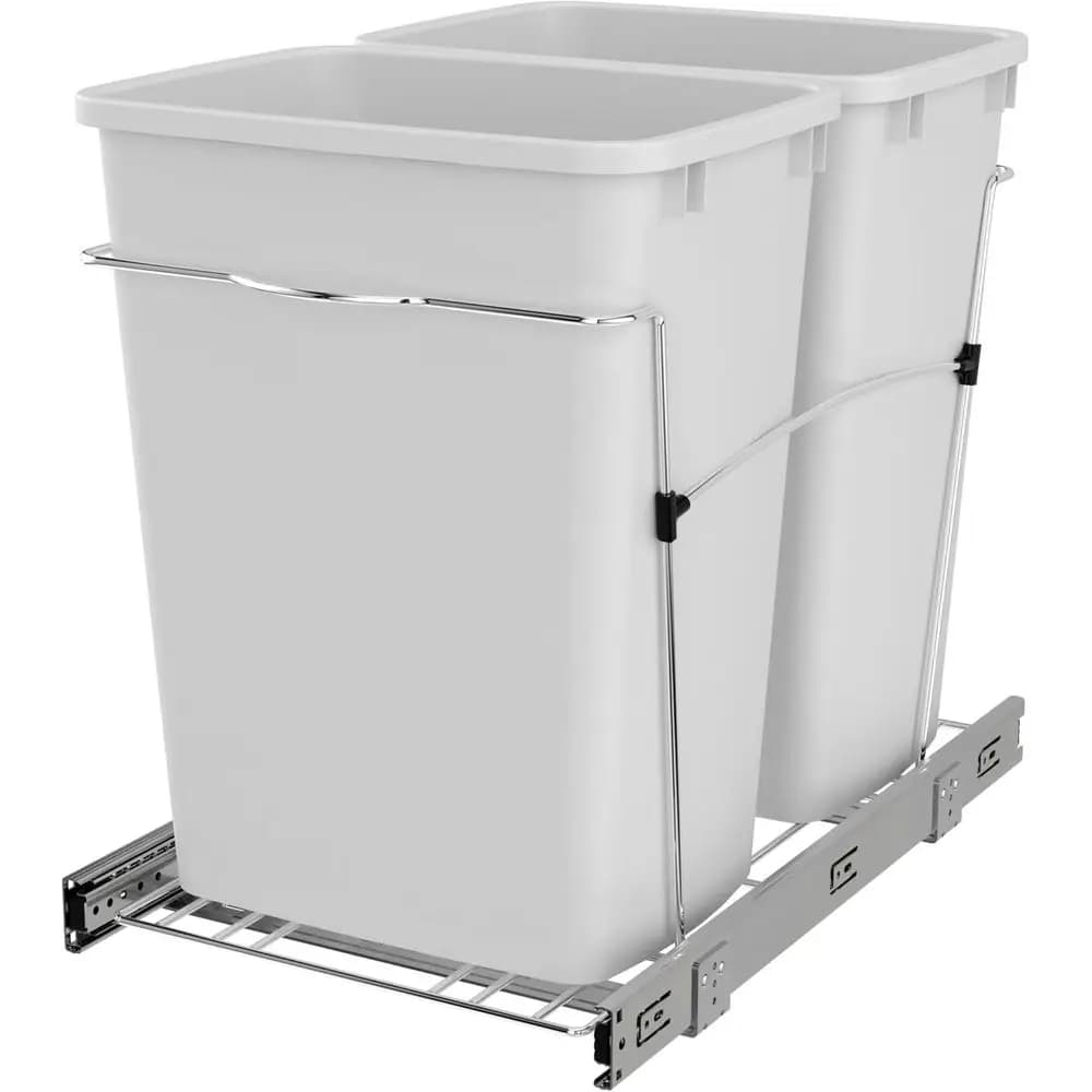 Cestino per Rifiuti a Doppia Estraizione, Contenitore per Riciclaggio da Cucina da 35 Qt con Guide a Estrazione Totale, Bianco