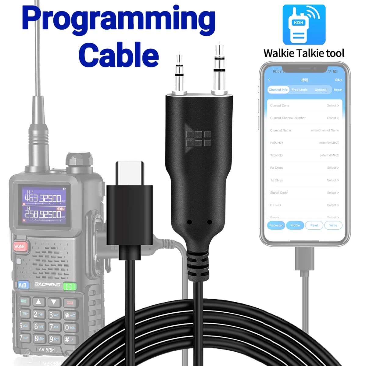 Cavo di Programmazione Wireless ABBREE per Walkie Talkie, Compatibile con App per Baofeng UV 5RH UV-5R Mini BF-888S UV-21 PRO Quansheng UV-K5 UV-K1