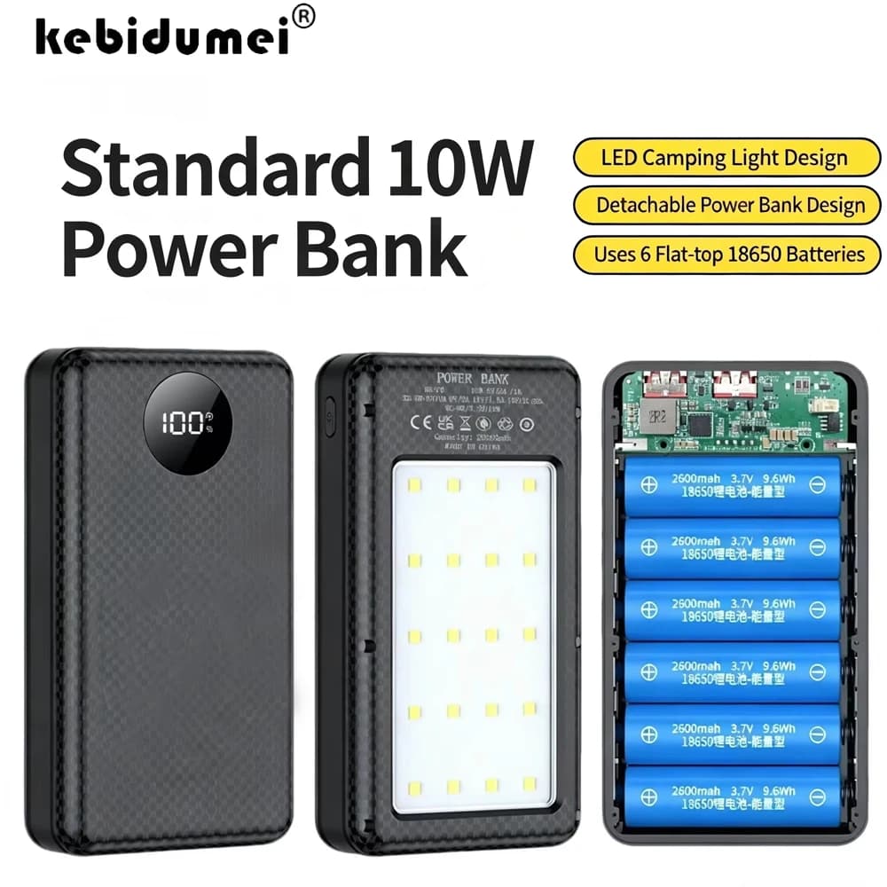 KEBIDUMEI 6*18650 20000mAh Power Bank Case 10W Ricarica Rapida Wireless Custodia Power Bank Portatile Supporto Batteria per Telefono