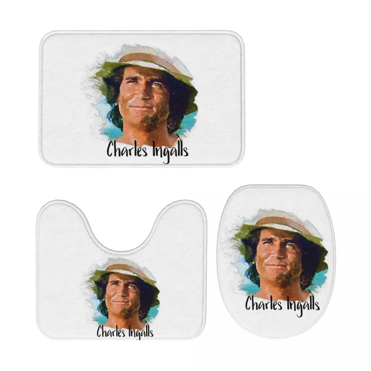 Charles Ingalls Little House On The Prairie Tappetino da bagno 3 pezzi Set da bagno Copriwater Decorazioni per la casa Tappeto antiscivolo