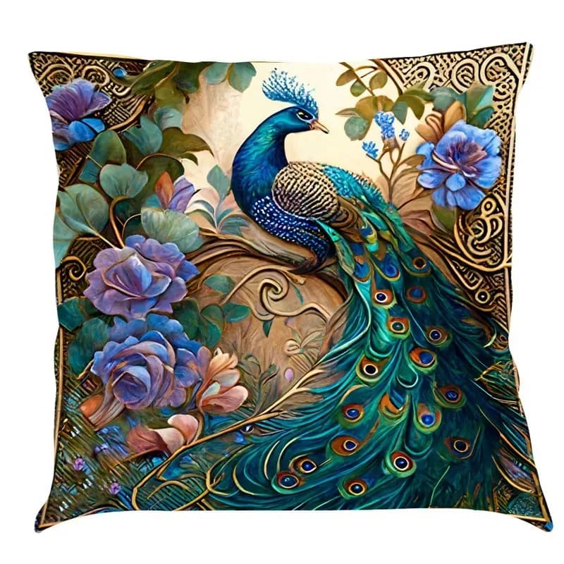 Fodera per cuscino pavone con pittura a olio in stile nordico Fodera per cuscino per divano Federa per decorazione domestica
