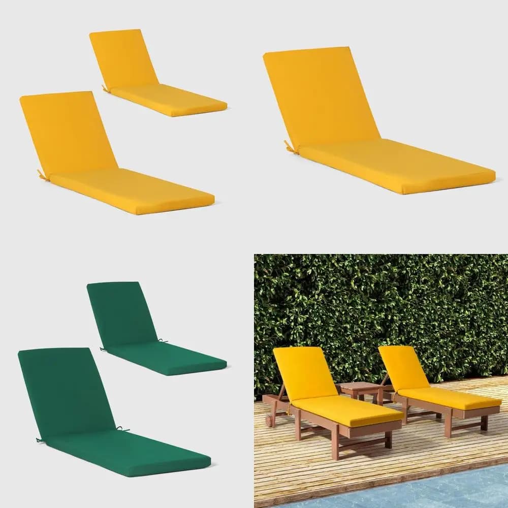 Set di 2 cuscini per chaise longue da esterno, 74 x 22,5, gialli, design confortevole per il relax