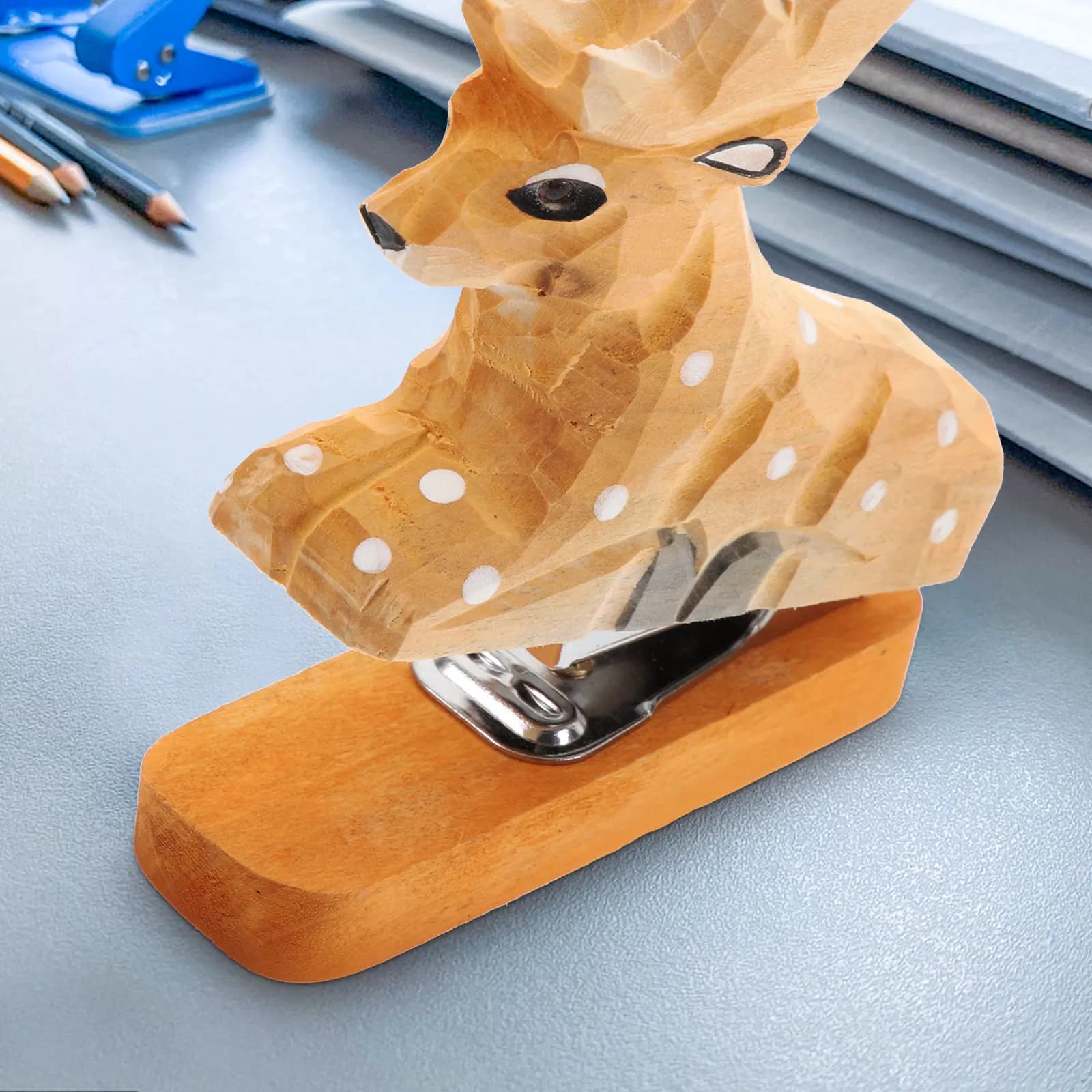 Wooden Animal Stapler Cute Desktop Office Decoration For Home School Fun Stationery Desk Accessories Organizer