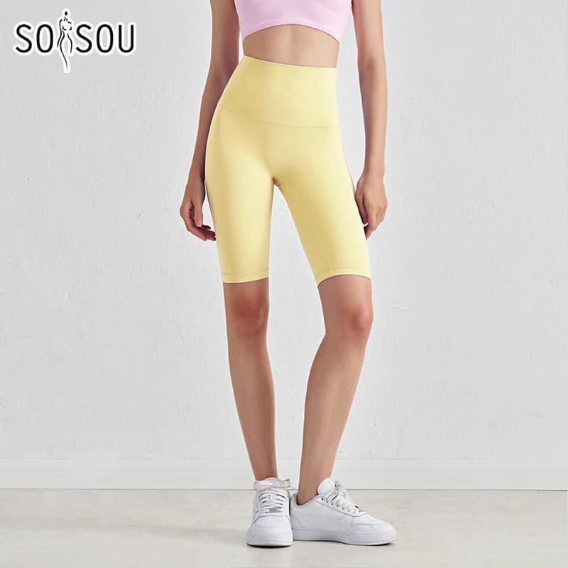 SOISOU Women's Shorts in Nylon Gym Yoga Gym Cycling Shorts High Waist Breathable Elastic No Line T Fitness Ladies Clothing 24 Colors