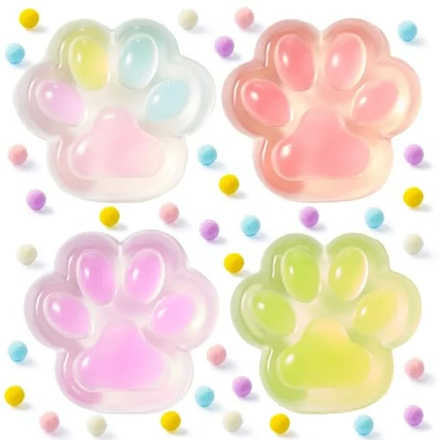 4 Pezzi Giocattoli Morbidi a Forma di Zampa di Gatto, Gadget e Regali per Feste di Pasqua per Adulti, Giocattoli Sensoriali Antistress a Forma di Zampa, Cu